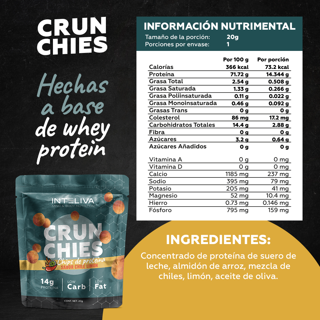 Crunchies: Chips de proteína sabor chile limón