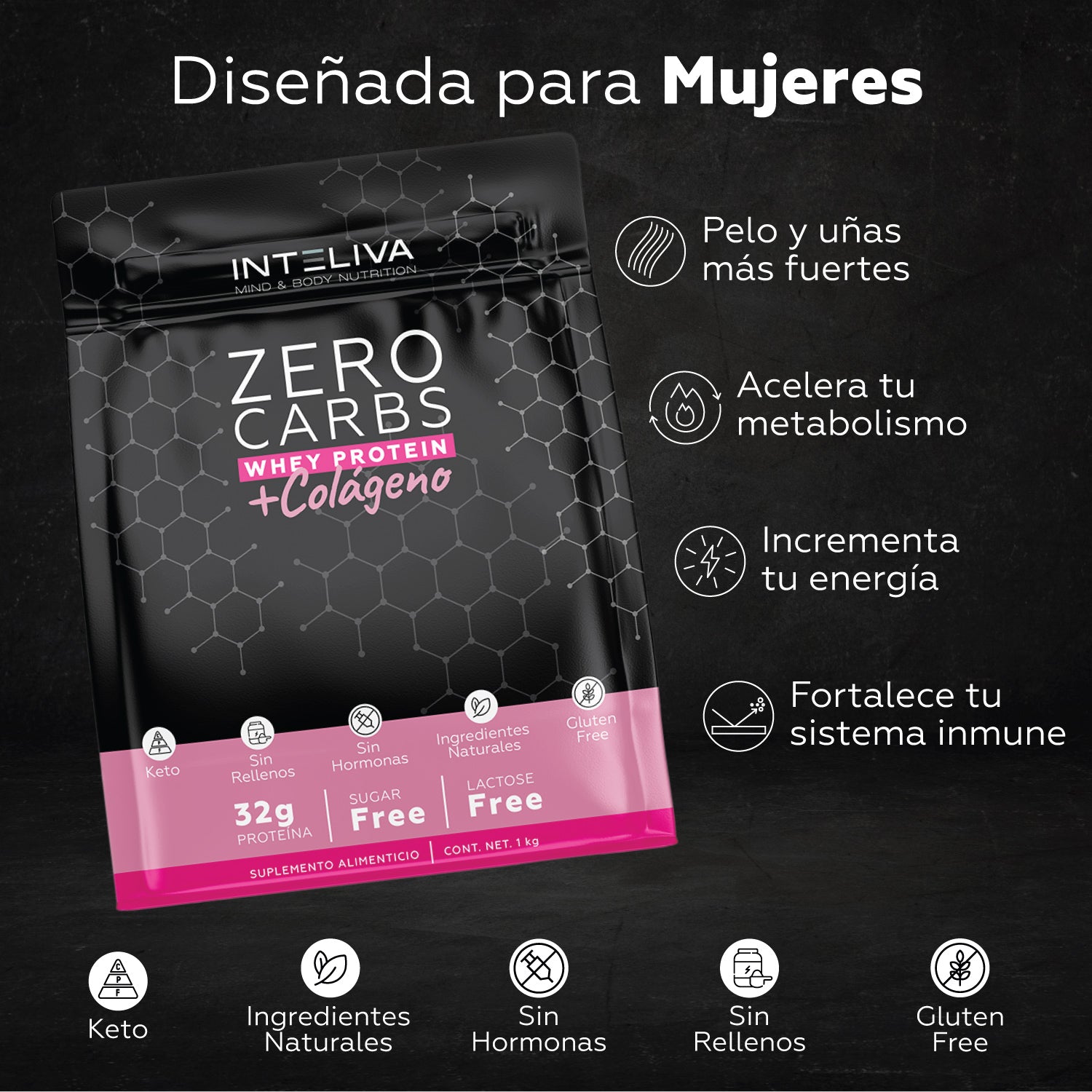 Proteína en polvo Zero Carbs + Colágeno (proteína sin carbohidratos)